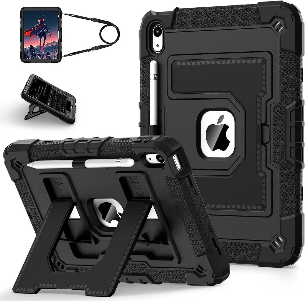 Case for iPad (A16) 11th Generation 11 Inch 2025, iPad 10th Generation 10.9 Inch 2022, Fully-Body Rugged Shockproof Protective Cover with Kickstand Pencil Holder Shoulder Strap