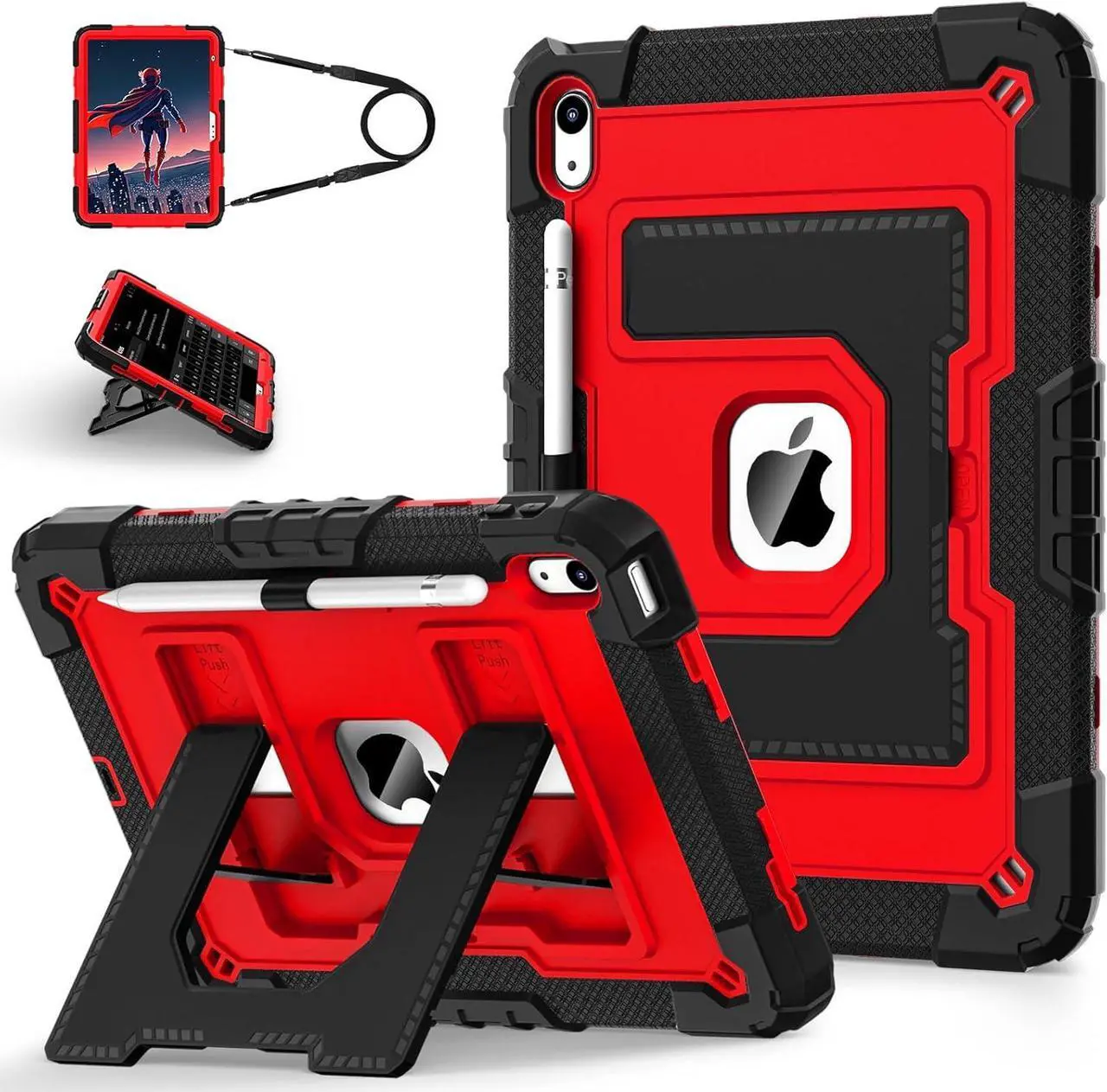 Case for iPad (A16) 11th Generation 11 Inch 2025, iPad 10th Generation 10.9 Inch 2022, Fully-Body Rugged Shockproof Protective Cover with Kickstand Pencil Holder Shoulder Strap