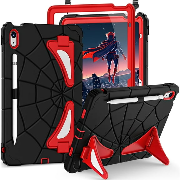 Case for iPad (A16) 11th Generation 11 Inch (2025),iPad 10th Generation 10.9 Inch (2022) Kids Friendly i Pad Case 10th Gen with Screen Protector,Shockproof Cover for i Pad 11/10 Gen,Black Red