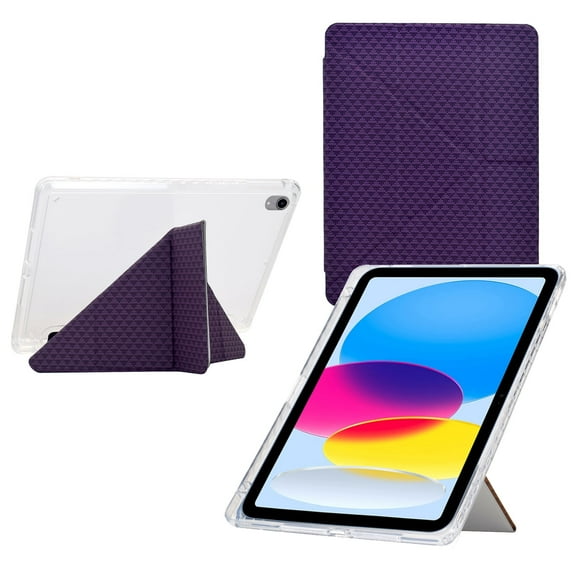 Case for iPad A16 11th Generation 11 Inch 2025, iPad 10th Generation 10.9 Inch 2022 Pyramid Pure Color Y-Fold Standing Case Clear Back with Landscape Portrait Mode With Pencil Holder, Purple