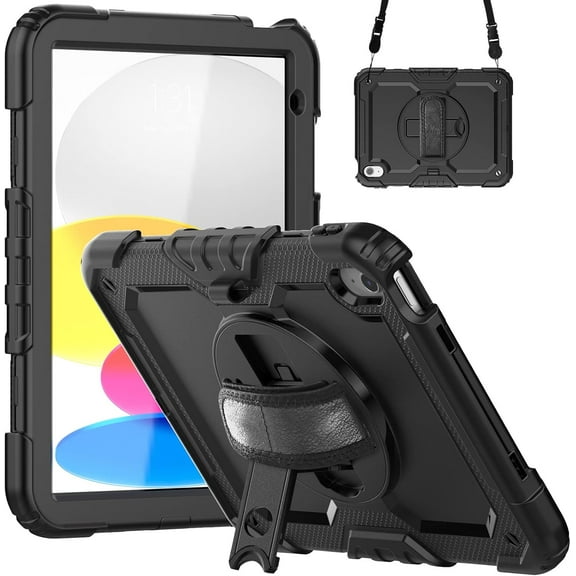 Case for iPad (A16) 11th Generation 11 Inch 2025, iPad 10th Generation 10.9 Inch, Heavy Duty Shockproof Protective Case with Screen Protector, 360° Rotating Stand, Hand/Shoulder Strap and Pen Holder