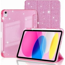 Case for iPad A16 11th Generation 11-Inch 2025, for iPad 10th Generation 10.9-inch 2022 with Pencil Holder, Cute Glittering Sparkly Protective Cover, Shiny Clear Hard Back Shell, Pink
