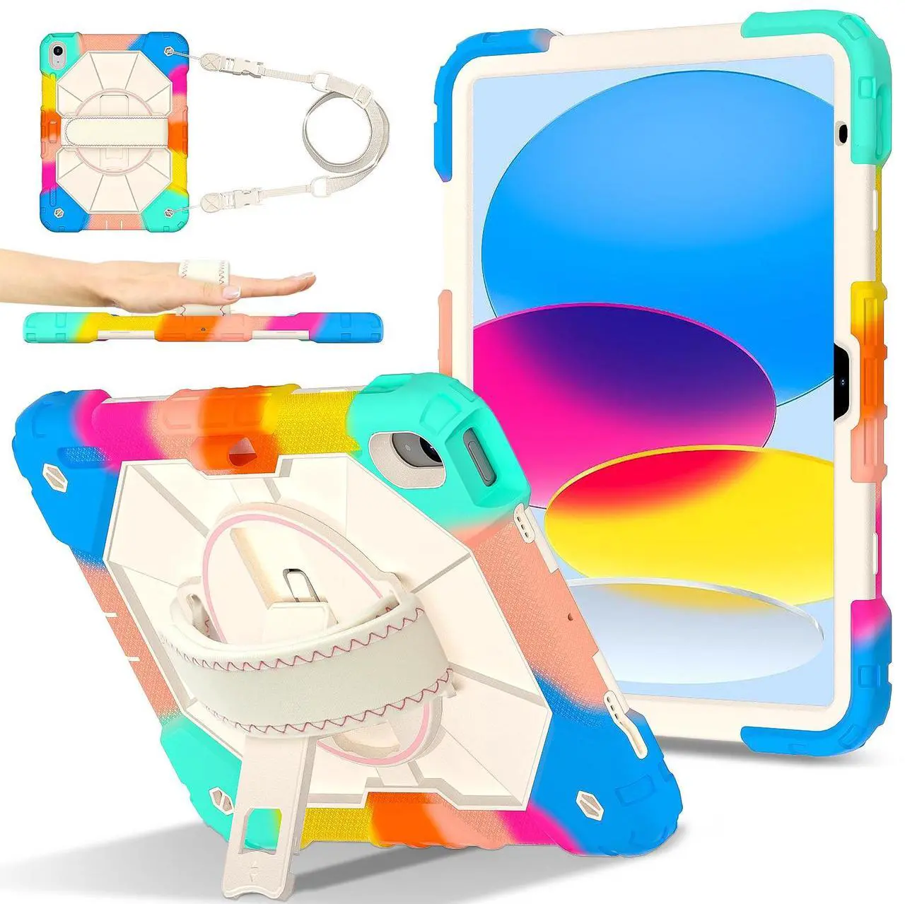 Case for iPad (A16) 11th Generation 11 Inch 2025, iPad 10th Generation 10.9 inch 2022 with Rotating Stand Pencil Holder Hand/Shoulder Strap, Shockproof Protective Cover