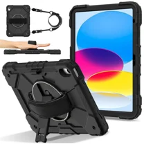 Case for iPad (A16) 11th Generation 11 Inch 2025, iPad 10th Generation 10.9 inch 2022 with Rotating Stand Pencil Holder Hand/Shoulder Strap, Shockproof Protective Cover