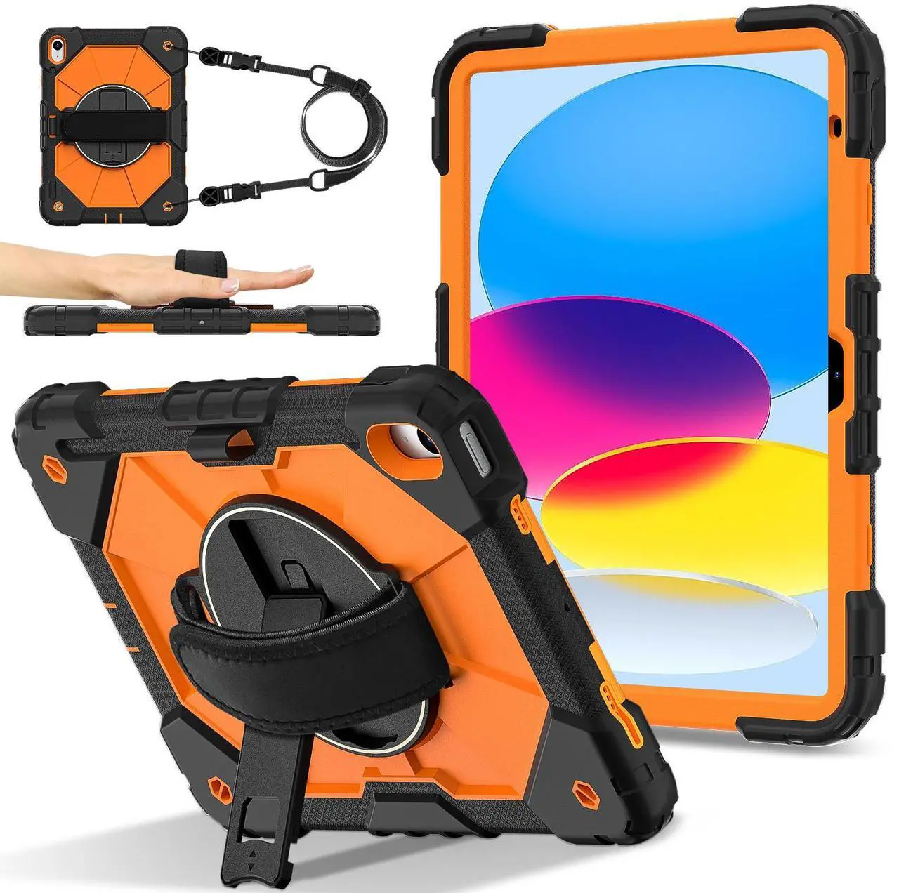 Case for iPad (A16) 11th Generation 11 Inch 2025, iPad 10th Generation 10.9 inch 2022 with Rotating Stand Pencil Holder Hand/Shoulder Strap, Shockproof Protective Cover