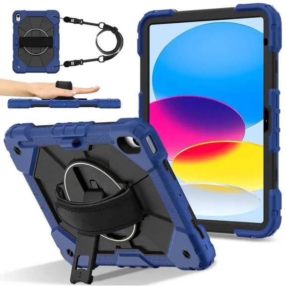 Case for iPad (A16) 11th Generation 11 Inch 2025, iPad 10th Generation 10.9 inch 2022 with Rotating Stand Pencil Holder Hand/Shoulder Strap, Shockproof Protective Cover