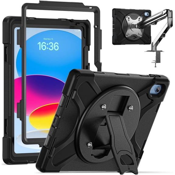 Case for iPad (A16) 11th Generation 11 Inch 2025, iPad 10th Generation 10.9 inch 2022 Shockproof Cover with 360 Rotating Stand & Pencil Holder & VESA Mounting Holes 75mm * 75mm