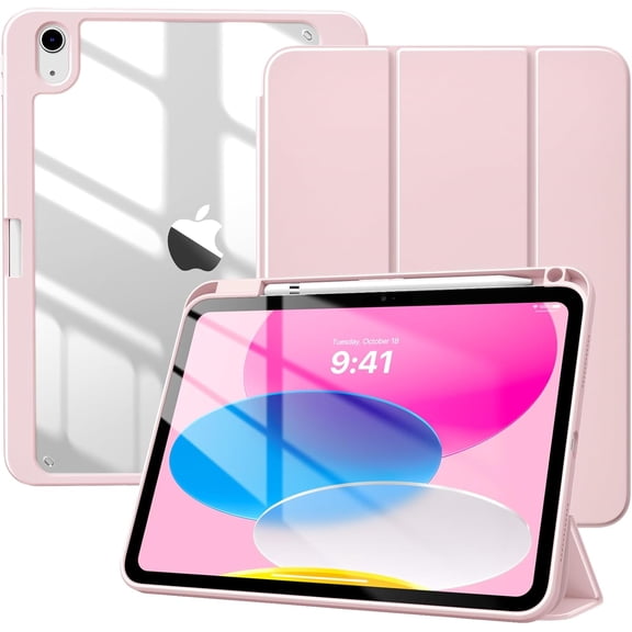 Case for iPad (A16) 11th Generation 11 Inch 2025, iPad 10th Generation Case 10.9 Inch 2022 with Pencil Holder, Slim Protective Cover with Clear Back Shell, Auto Wake/Sleep, Light Pink