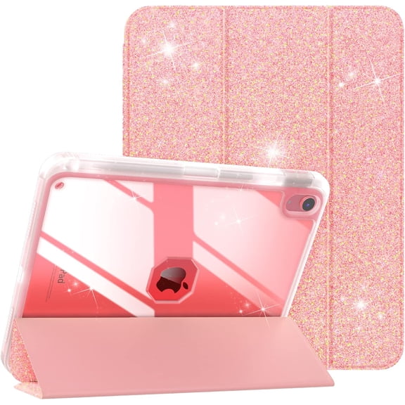 Case for iPad (A16) 11th Generation 11 Inch 2025, iPad 10th Generation Case 10.9 Inch 2022 with Pencil Holder,Slim Protective Cover with Clear Back Shell,Auto Wake/Sleep, Glitter Light Pink