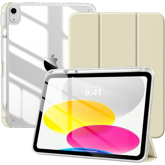 Case for iPad (A16) 11th Generation 11 Inch 2025, iPad 10th Generation Case 10.9 Inch 2022 with Pencil Holder,Slim Protective Cover with Clear Back Shell,Auto Wake/Sleep, Champagne Gold