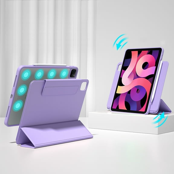 Case for iPad Air 11 2024 with Pencil Holder Charging Support, Detachable Magnetic Smart Cover, Slim Trifold Multiple Angles Stand with Clear Hard Glass Back Shell for iPad Air 11 2024 Case, Purple