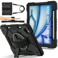 thumbnail image 1 of Case for iPad Air 11 Inch 2024 M2 (Air 6th Generation) A2902/A2903/A2904, Rugged Shockproof Case with Crossbody Strap & Pencil Holder [360° Rotating Hand Strap] & Stand, Black, 1 of 9
