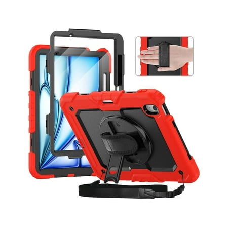 Case for iPad Air 11 inch 6th Generation M2 2024, Heavy Duty Shockproof Protective Cover with Screen Protector, Stand and Hand/Shoulder Strap for iPad Air 6th Generation