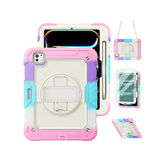 Case for iPad Air 11 inch 6th Generation M2 2024, Heavy Duty Shockproof Protective Cover with Screen Protector, Stand and Hand/Shoulder Strap for iPad Air 6th Generation