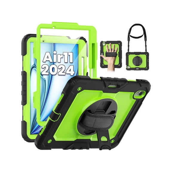 Case for iPad Air 11 inch 7th 6th Generation M3 M2 2025 2024, Heavy Duty Shockproof Protective Cover with Screen Protector, Stand and Hand/Shoulder Strap