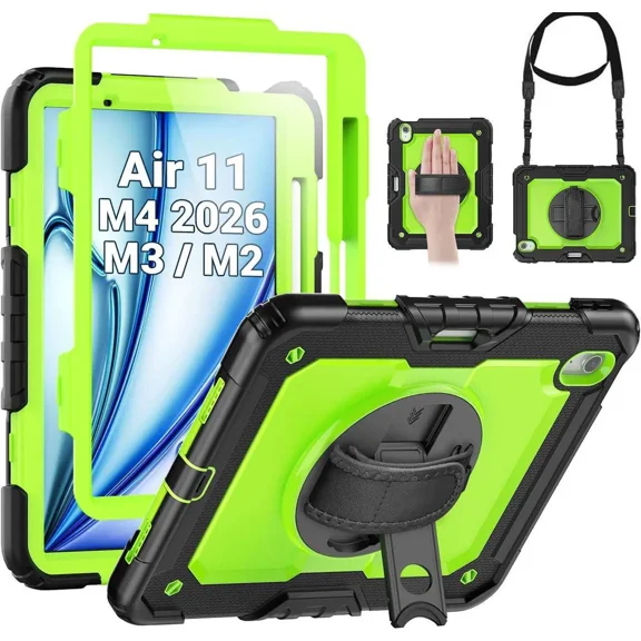 Case for iPad Air 11 inch 8th 7th 6th Generation M4 M3 M2 2026 2025 2024, Heavy Duty Shockproof Cover with Screen Protector, Stand and Hand/Shoulder Strap