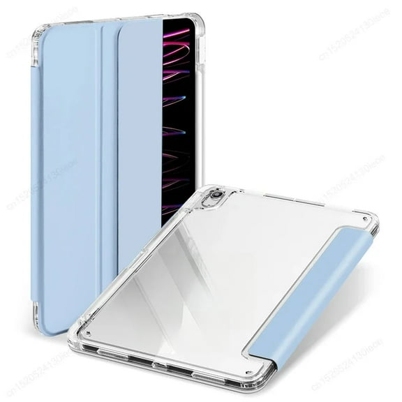 Case for iPad Air 11 inch M3/M2 2025/2024, iPad Air 5th/4th Gen, with Pencil Holder, Trifold Stand Case for Air 7/6/5/4, Shockproof Cover with Clear Back Shell