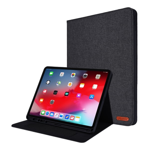 Case for iPad Air 11 lnch M3 (2025), Cloth Texture Business Tablet Cover with Multi-Angle Flip Stand & Card Holder, Auto Wake/Sleep Full Body Protective Case for iPad Air 11 Inch M2 (2024), Black