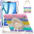 thumbnail image 1 of Case For iPad Air 13 2024 / Air 13 2025,Anti Drop Silicone+PC Layer Protective Case Handle Stand ,Shoulder Strap, Heavy Duty Shockproof Three Proof Tablet Protective Case,Colorful Pink, 1 of 6