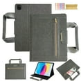 thumbnail image 1 of Case for iPad Air 13 2025/2024 / iPad Pro 12.9" 2022/2018/2020/2021, Classic PU Leather Nylon Hand Strap, Card Slots Kickstand Zipper Pocket Handbag Heavy Duty Protection Rugged Cover, Gray, 1 of 7