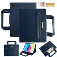 thumbnail image 1 of Case for iPad Air 13 2025/2024 / iPad Pro 12.9" 2022/2018/2020/2021, Classic PU Leather Nylon Hand Strap, Card Slots Kickstand Zipper Pocket Handbag Heavy Duty Protection Rugged Cover, Darkblue, 1 of 7