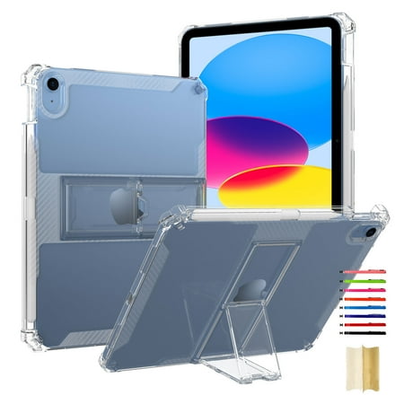 Case for iPad Air 13 Inch 2024, Heavy Duty Shockproof Rugged Drop Protective with Sturdy Pencil Holder, for iPad Pro 12.9 2022 2021 2020 2018 Cover with Kickstand Holder for Kids, Clear