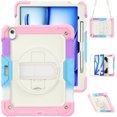 thumbnail image 1 of Case for iPad Air 13 inch M3 2025/M2 2024 12.9 inch (3rd/4th Gen) with Screen Protector, 360 Degree Rotating Kickstand Hand Strap Shockproof Cover with Shoulder Strap, Rainbow Pink, 1 of 7