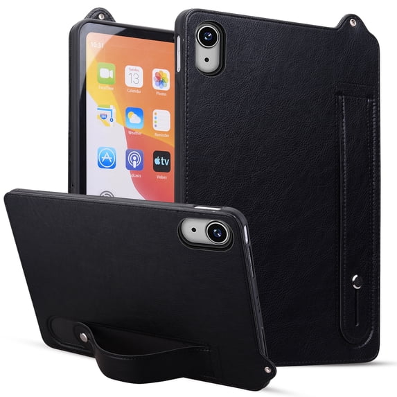 Case for iPad Air 13 inch 2024, PU Leather Protective Cover with Wristband & Stand Multiple Viewing Angles TPU Bumper Shockproof Soft Back Case for iPad Air 13 inch 2024, Black