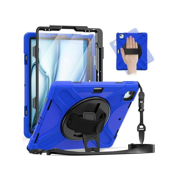 Case for iPad Air 13 inch M2 2024 and iPad Pro 12.9 2022 - 2018 6th/5th/4th/3rd Gen with Built-in Screen Protector, 360° Rotating Stand, Adjustable Shoulder Strap, Precise Cutouts, Pencil Holder Blue