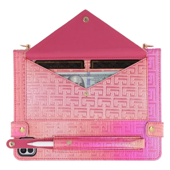 Case for iPad Air 13 inch M2 2024 & iPad Pro 12.9 inch 6th/5th/4th/3rd Gen, Folio Stand PU Leather Crossbody Cover with Pencil Holder+Card Slots Wallet Case with Shoulder Strap+Hand Strap, Rose