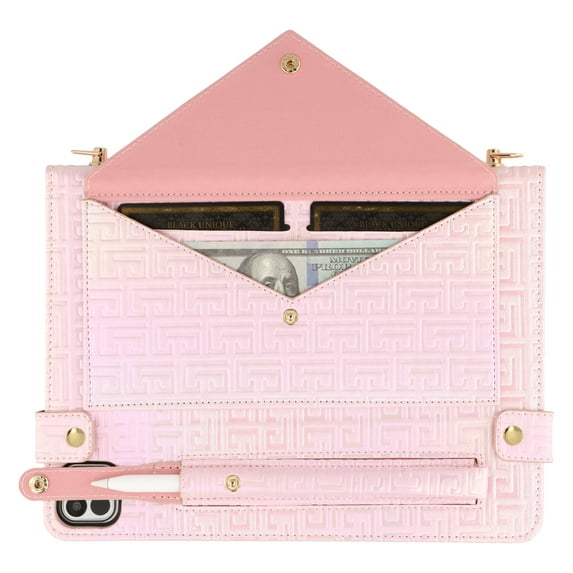 Case for iPad Air 13 inch M2 2024 & iPad Pro 12.9 inch 6th/5th/4th/3rd Gen, Folio Stand PU Leather Crossbody Cover with Pencil Holder+Card Slots Wallet Case with Shoulder Strap+Hand Strap, Pink