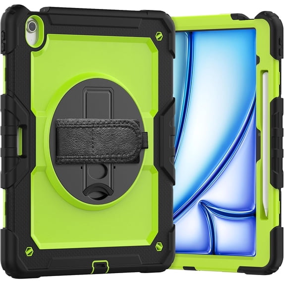 Case for iPad Air 13-inch (M3) 2025, (M2) 2024/iPad Pro 12.9-inch, Heavy Duty Shockproof Protective Case with Screen Protector, 360° Rotating Stand, Hand/Shoulder Strap