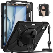 Case for iPad Air 13 inch M4 2026 M3 2025 M2 2024 and iPad Pro 12.9 2022 - 2018 6th/5th/4th/3rd Gen with Built-in Screen Protector, 360  Rotating Stand, Adjustable Shoulder Strap, Pencil Holder