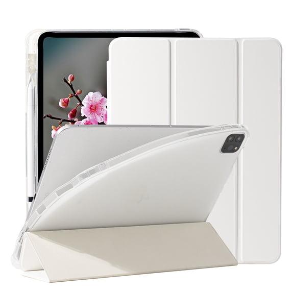 Case for iPad Air 4/iPad Air 5 Case Stand Case Translucent Frosted Back Smart Cover Auto Sleep/Wake with Pencil Holder for iPad Air 4th/iPad Air 5th Generation 10.9-inch (White)