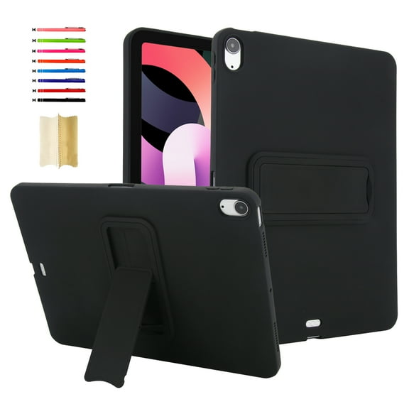 Case for iPad Air 4th 2020 / Air 5th 2022 / Air 11" 2024 / Air 11" 2025, Soft TPU Back Cover with Adjustable Kickstand Kids-Friendly Scratch-Resistant Anti-Fingerprint Drop Protective, Black