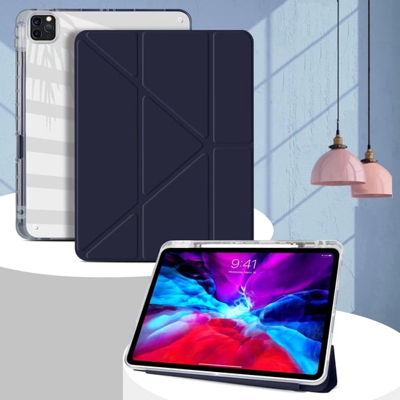 Case for iPad Air 4th/5th Generation 10.9-Inch Case Stand Case Translucent Frosted Back Smart Clear Cover Auto Sleep/Wake with Pencil Holder for iPad Air 4/5 (Dark Blue)
