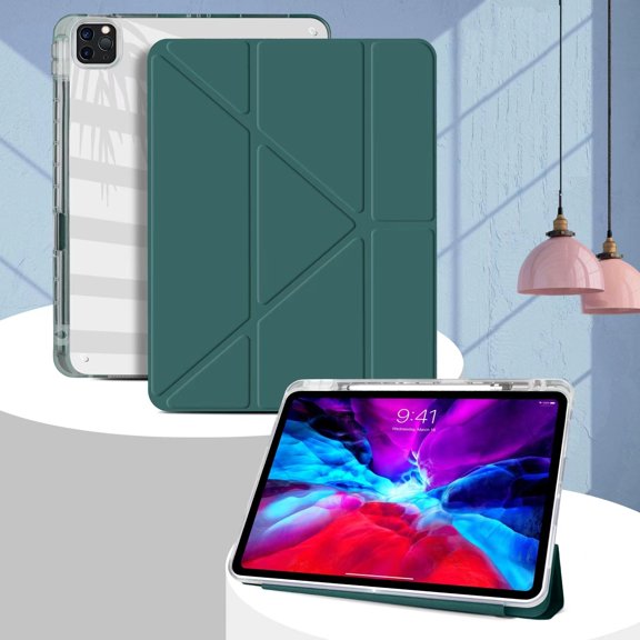Case for iPad Air 4th/5th Generation 10.9-Inch Case Stand Case Translucent Frosted Back Smart Clear Cover Auto Sleep/Wake with Pencil Holder for iPad Air 4/5 (Dark Green)
