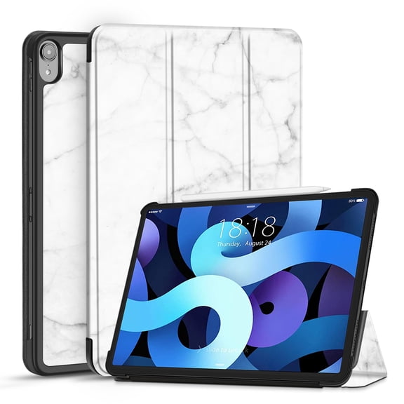 Case for iPad Air 5th Generation 2022 / iPad Air 4th Generation 2020 - Marble White Cover with Pencil Holder for 2nd Gen Apple Pencil, Protective Notebook Case with Trifold Stand