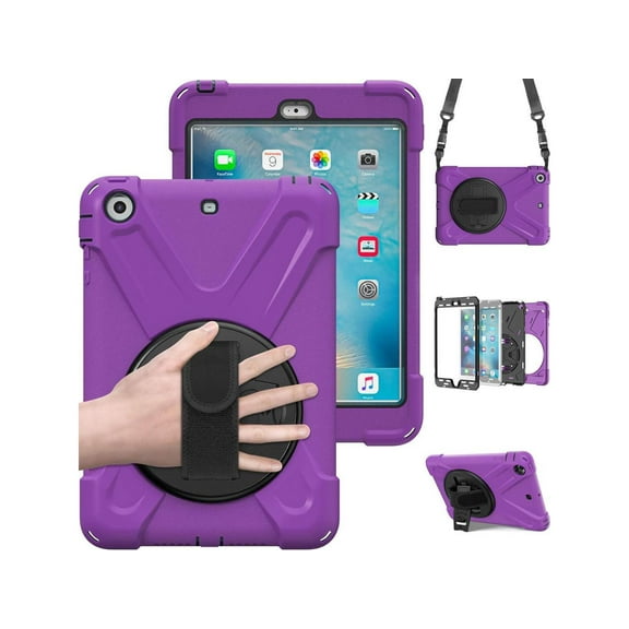 Case For iPad Mini 3 2 1, Heavy Duty Shockproof Protective Cover with 360 Degrees Rotatable Kickstand Hand Strap and Shoulder Strap for iPad Mini / iPad Mini 2 / iPad Mini 3
