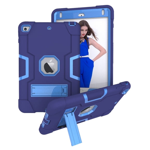 Case for iPad Mini 4th/5th Gen, Kickstand Shockproof Kids Proof Case Heavy Duty High Impact Resistant Hybrid Three Layer Rugged Defender Full Body Protection Case, Blue