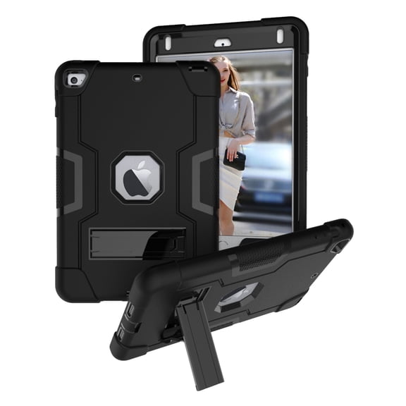 Case for iPad Mini 4th/5th Gen, Kickstand Shockproof Kids Proof Case Heavy Duty High Impact Resistant Hybrid Three Layer Rugged Defender Full Body Protection Case, Black