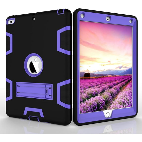Case for iPad Mini 5 (2019), Slim Duty Drop Proof Shockproof Protective Armor Cover with Built-in Stand for Apple iPad 7.9 Inch 2019 Release (Black+Purple)