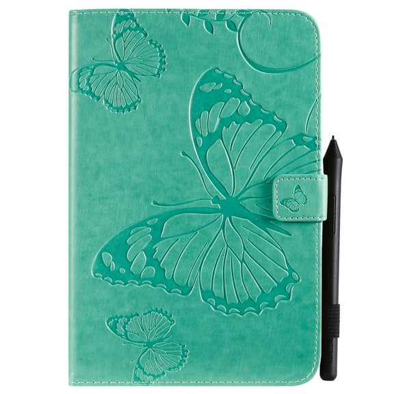 Case for iPad Mini 5 /iPad Mini 4/iPad Mini 3/iPad Mini 2, Slim Fit Folio Flip PU Leather Butterfly Embossed Smart Stand Cover Auto Wake/Sleep Shockproof Protection TPU Back Cover, Green