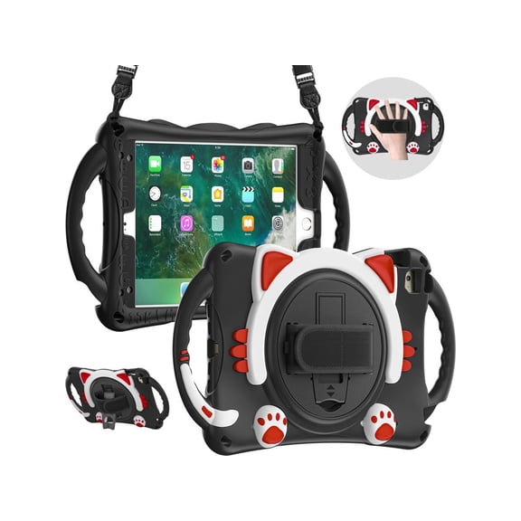 Case for iPad Mini 5th/4th/3rd/2nd/1st Generation for Kids, Silicone Rubber Shockproof Cover for iPad mini 5 4 3 2 1 with Adjustable Strap,Handle Grip,Pencil Holder,Rotating Kickstand,Hand Strap