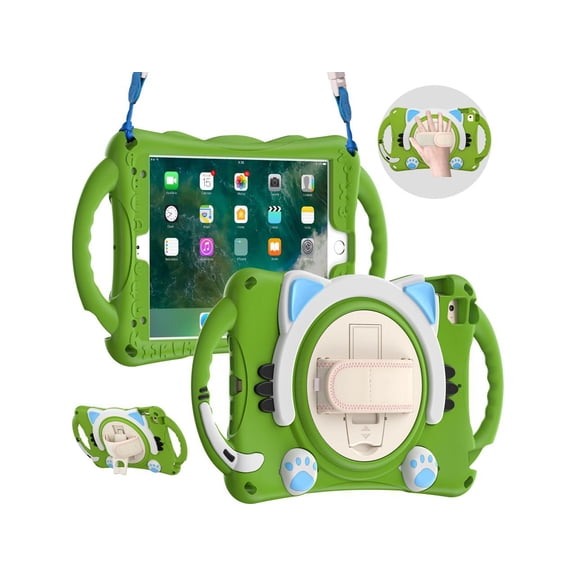 Case for iPad Mini 5th/4th/3rd/2nd/1st Generation for Kids, Silicone Rubber Shockproof Cover for iPad mini 5 4 3 2 1 with Adjustable Strap,Handle Grip,Pencil Holder,Rotating Kickstand,Hand Strap