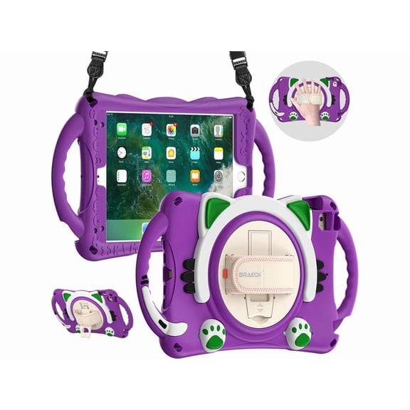 Case for iPad Mini 5th/4th/3rd/2nd/1st Generation for Kids, Silicone Rubber Shockproof Cover for iPad mini 5 4 3 2 1 with Adjustable Strap,Handle Grip,Pencil Holder,Rotating Kickstand,Hand Strap