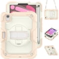 thumbnail image 1 of Case for iPad Mini 7 A17 Pro 2024/Mini 6 2021 8.3 Inch 7th/6th Gen with Screen Protector, 360 Degree Rotating Kickstand Hand Strap Shockproof Cover with Shoulder Strap, Cream Rose Gold, 1 of 7
