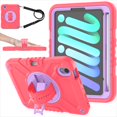 thumbnail image 1 of Case for iPad Mini 7 Case A17 Pro, for iPad Mini 7th/6th Generation Case, Heavy Duty Military Grade Shockproof Rugged Protective Cover with Built-in Stand/Pencil Holder Shoulder Strap, Red Purple, 1 of 12