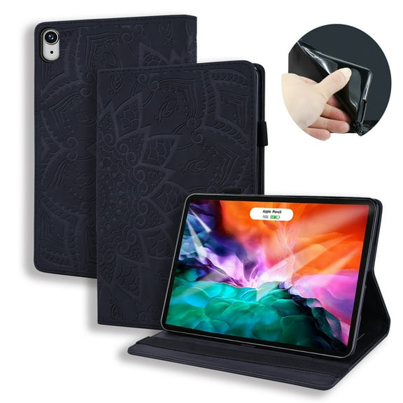 Case for iPad Mini 7th Gen 8.3" 2024/Mini 6th Gen 8.3" 2021, Multi-Angle Viewing Folio Stand Smart Shell Embossed Pattern PU Leather Cover with Auto Sleep/Wake Pencil Holder Card Slot Case, Black