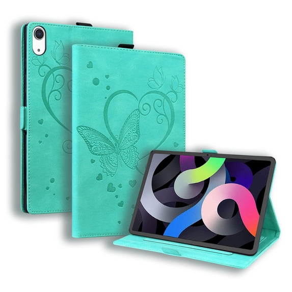 Case for iPad Mini 7th Gen 8.3" 2024, Multi-Angle Viewing Stand Cover with Card Slots, Heart Love Pattern PU Leather Flip Protective Tablet Case for iPad Mini 6th Gen 8.3" 2021, Green